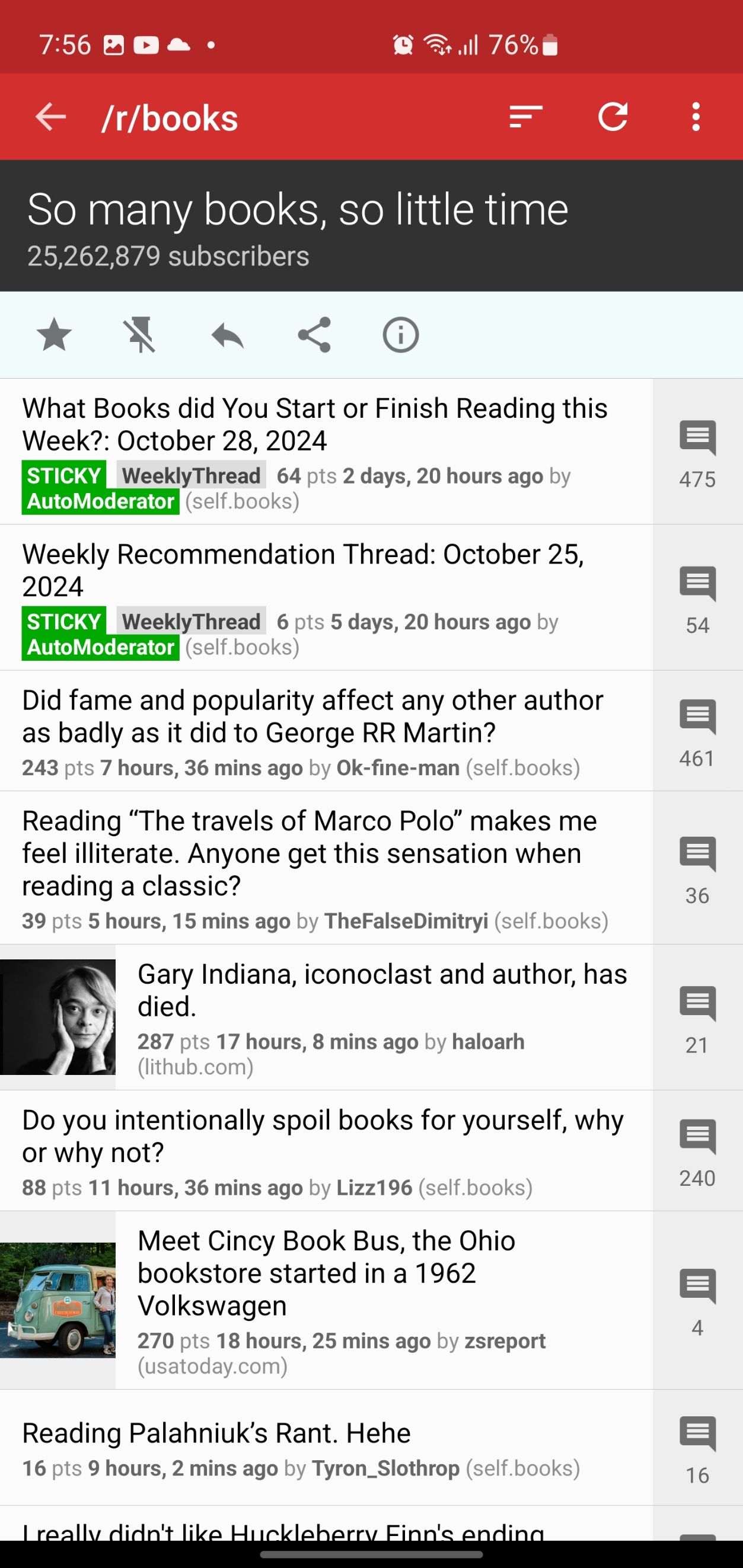 r/books opened on RedReader app.