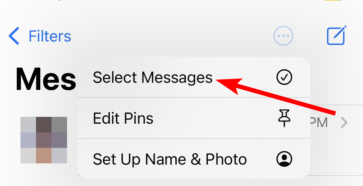 The "Select Messages" option in the Messages app on iPhone.