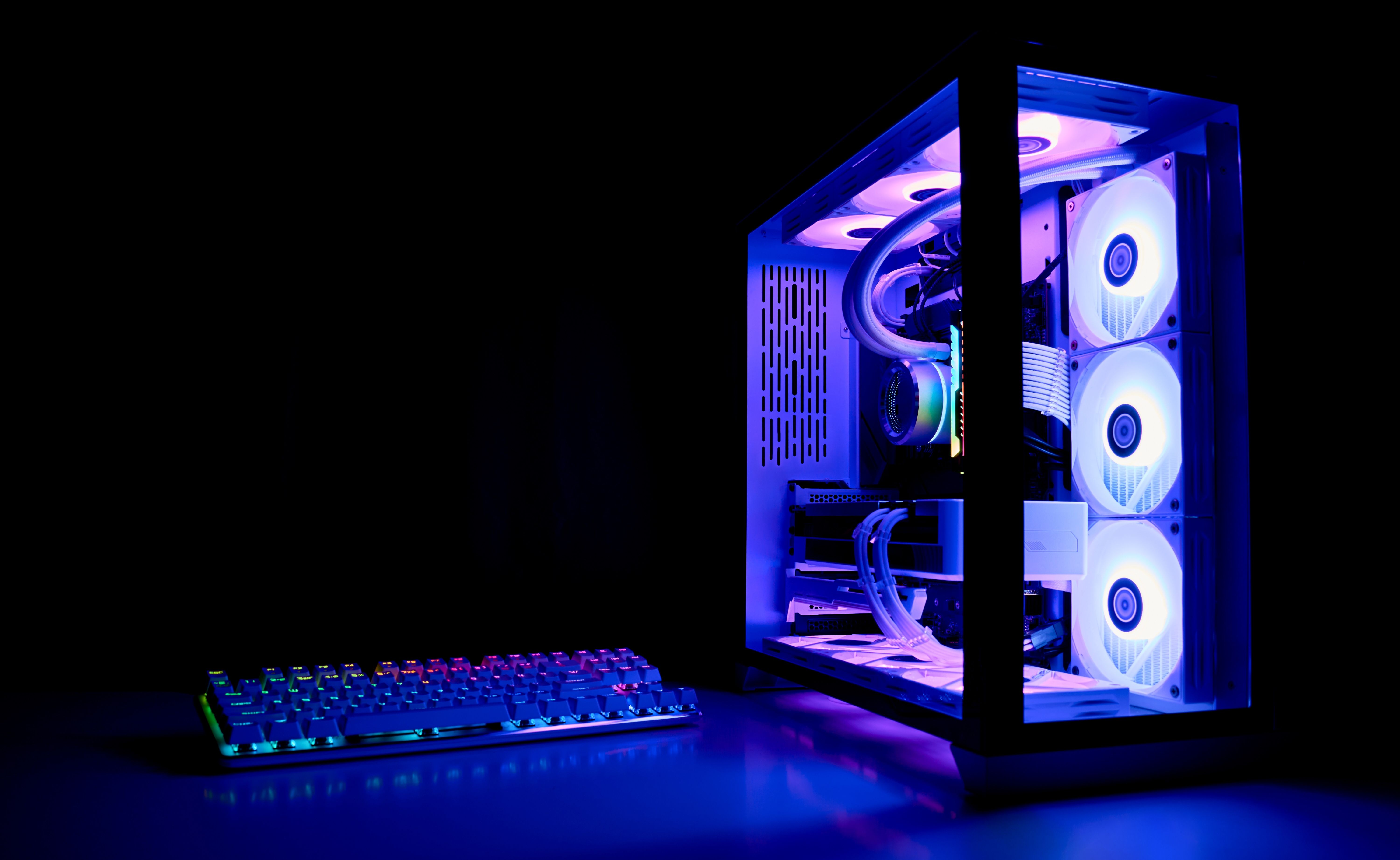 Water Cooled Gaming Pc with RGB rainbow LED lighting.