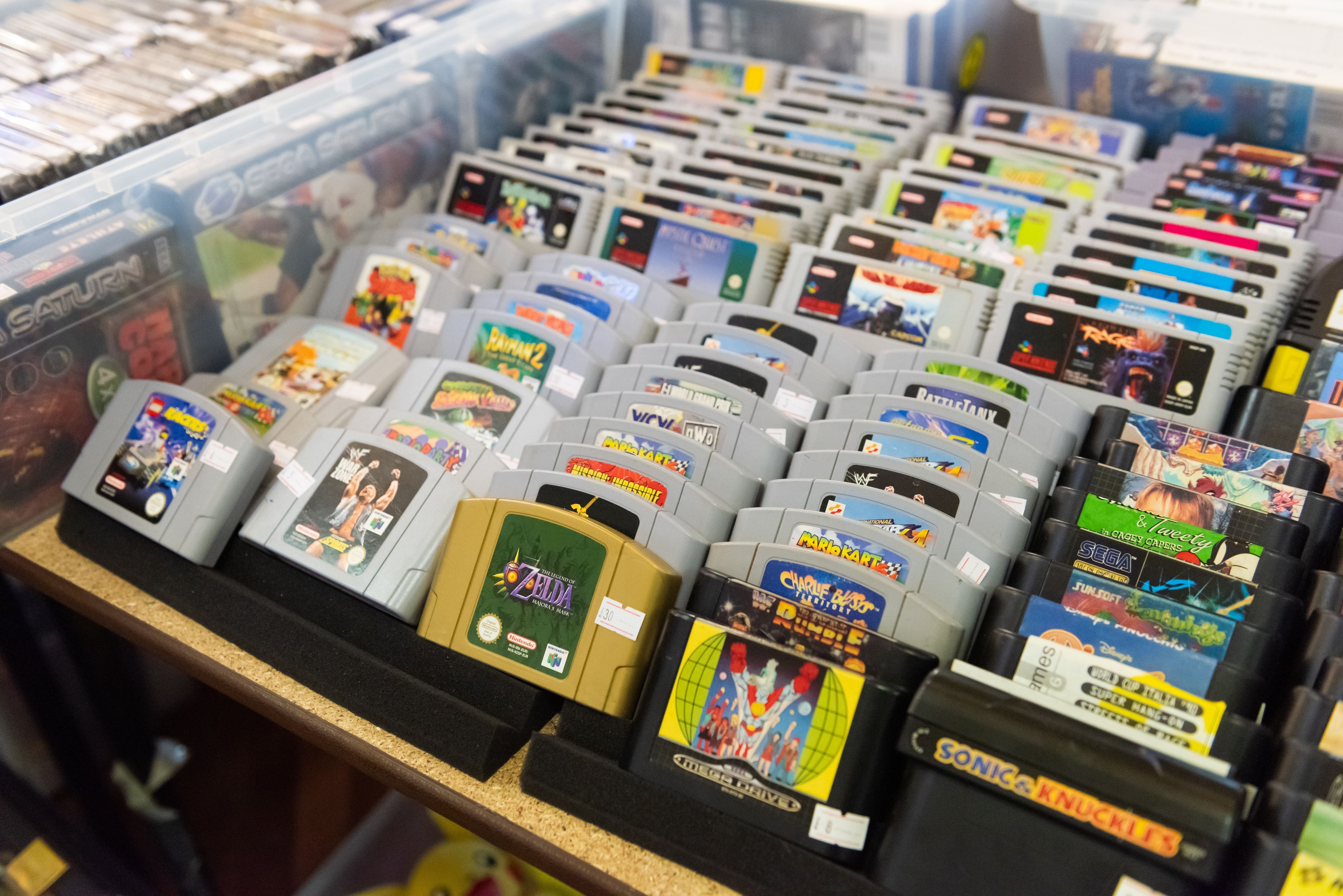 Nintendo n64 video game cartridge collection on a table top sale