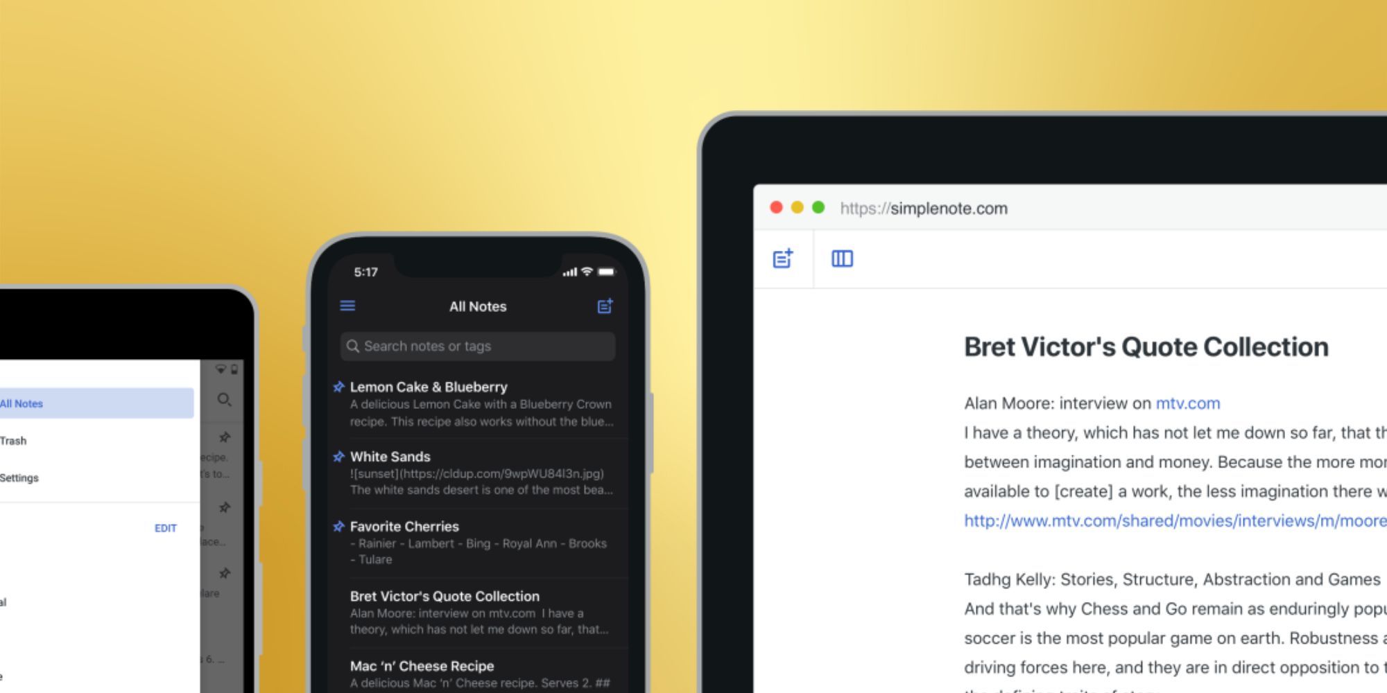 Simplenote across three different devices.