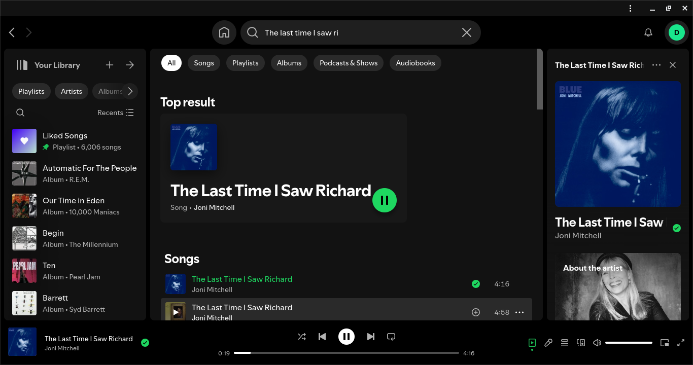 Spotify web app running on a Chromebook