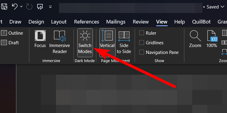 Switching background modes in Microsoft Word.