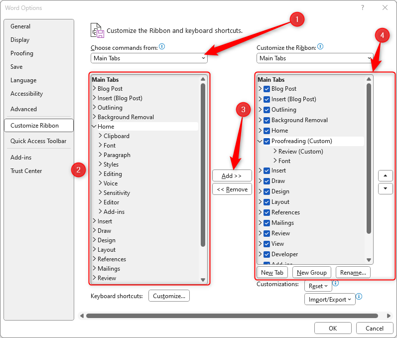 The different options in the Customize Toolbar window.