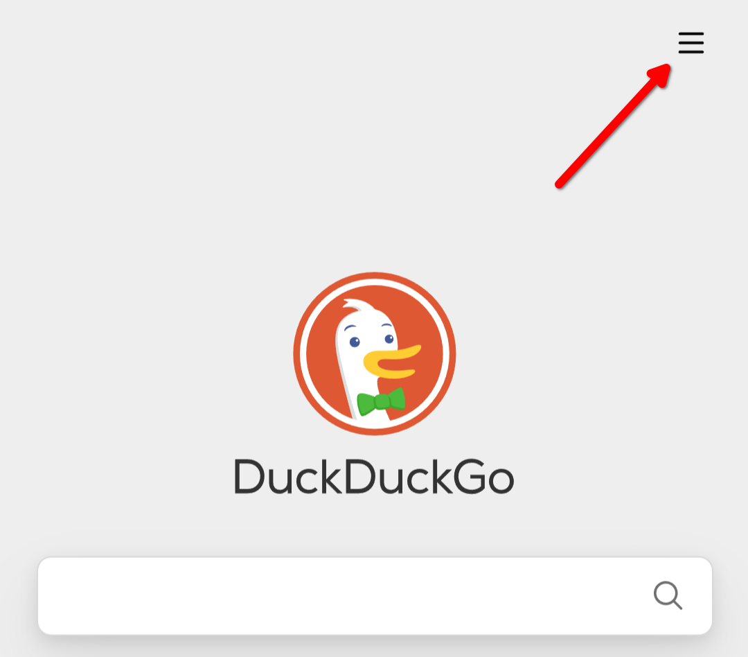 The hamburger menu at the top-right corner of DuckDuckGo's website.