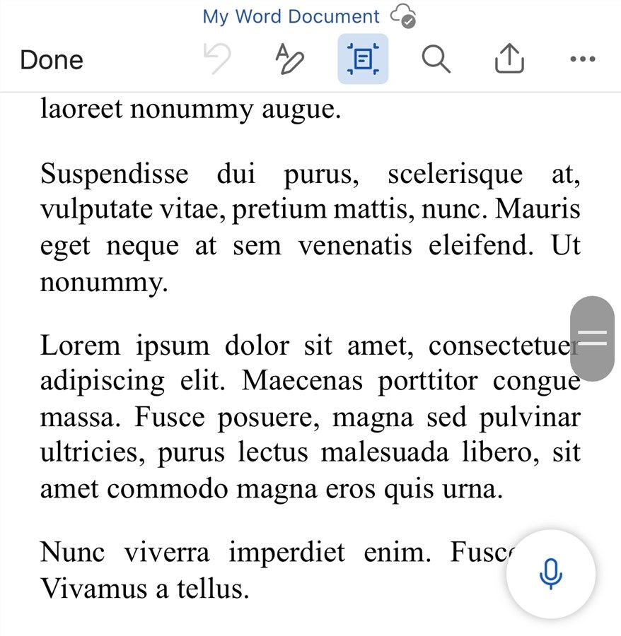 The Mobile View in the Microsoft Word mobile app.