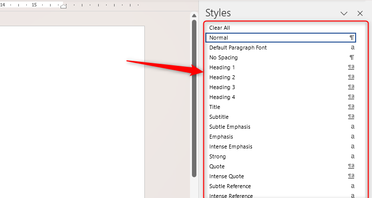 The Style Pane in Microsoft Word.