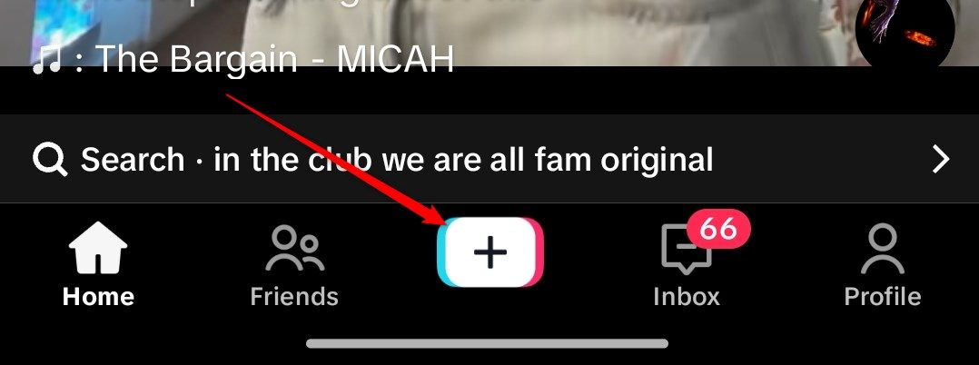 The buttons on the Tiktok homescreen