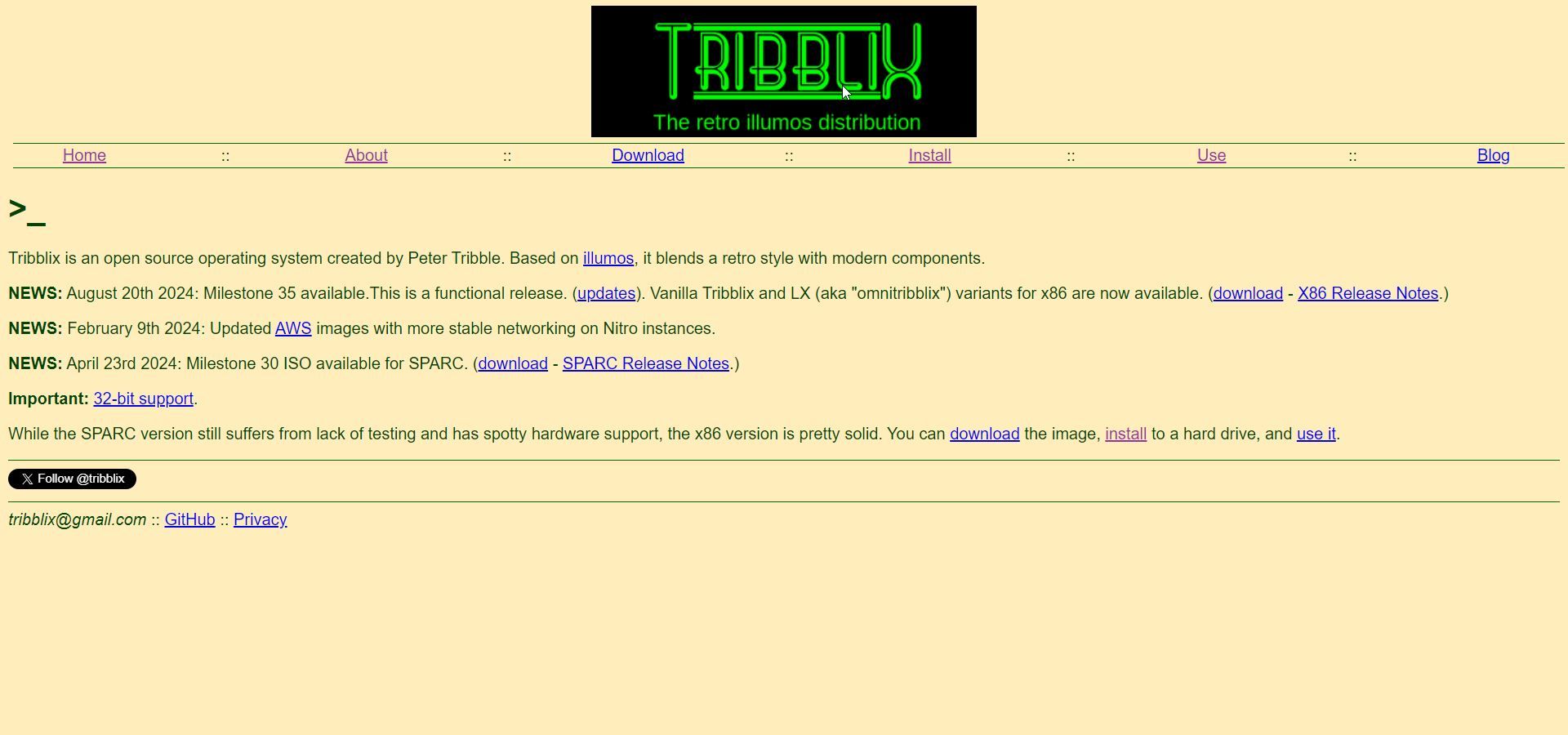 The Tribblix home page.