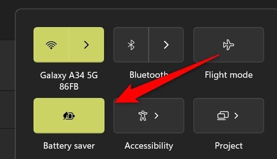 Turning on the battery saver mode on a Surface laptop.