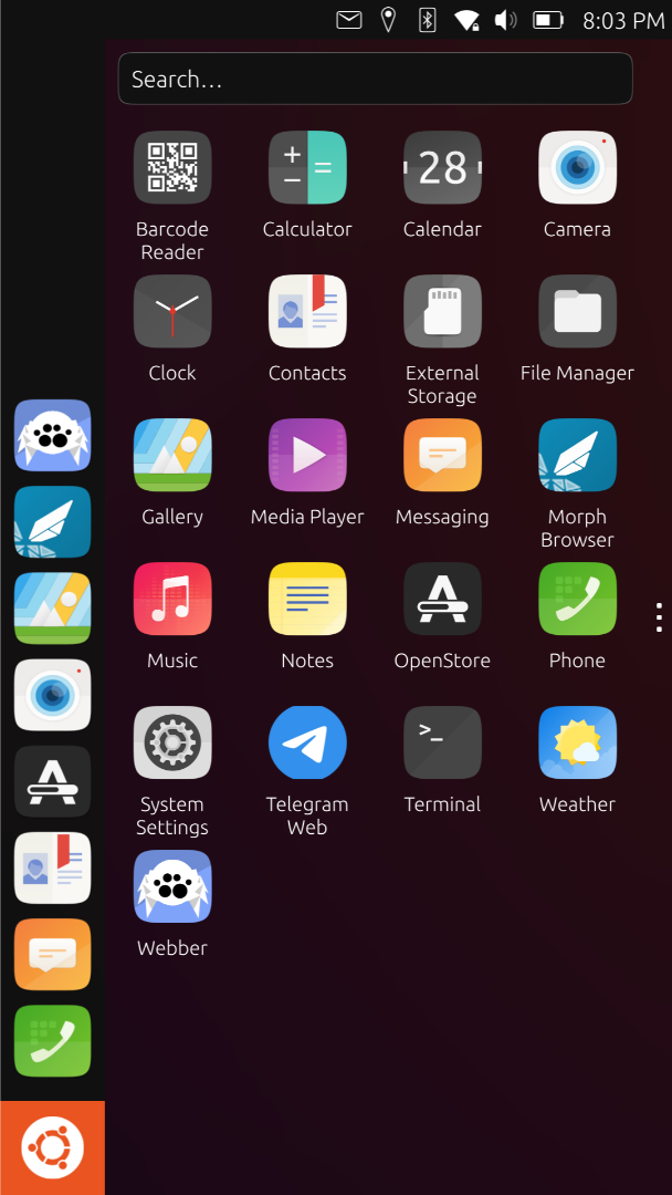 The Ubuntu touch app drawer.