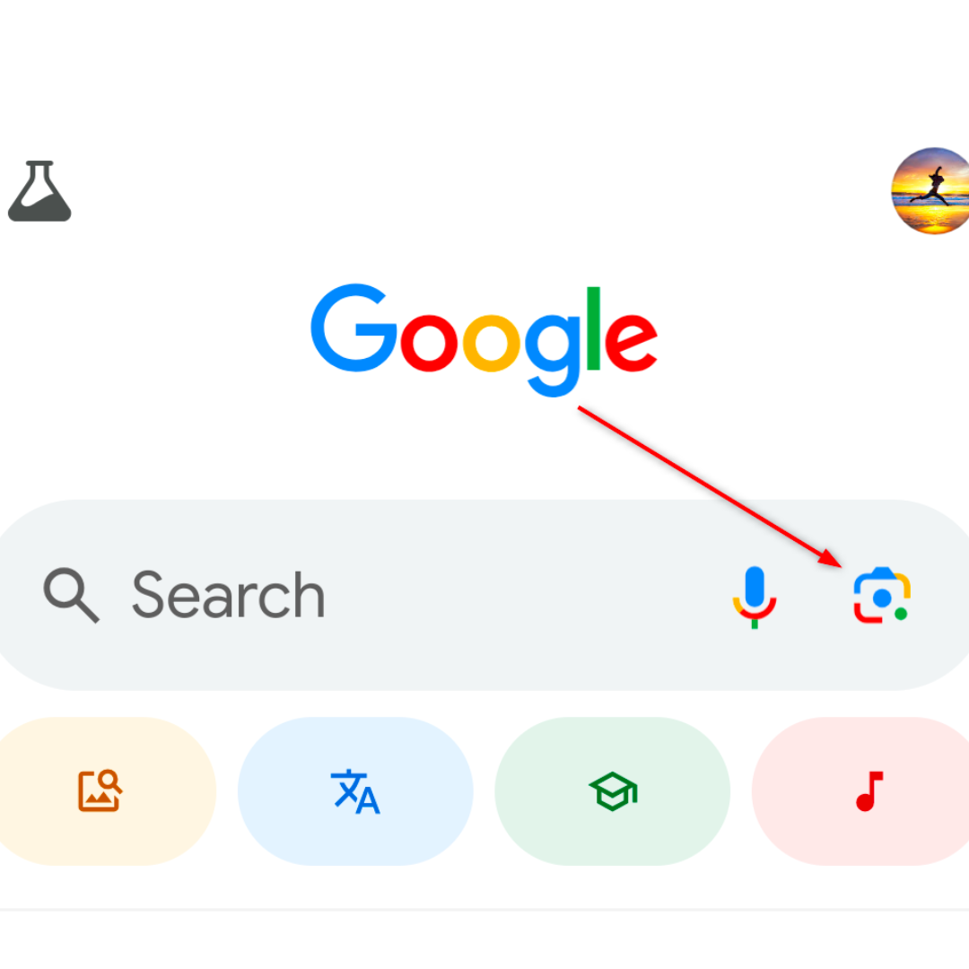 Google search bar with icon for Google Lens