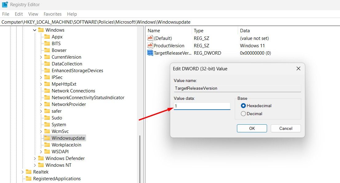 Value Data field of the DWORD Value.