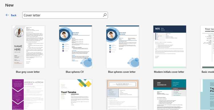 Word's cover letter templates.