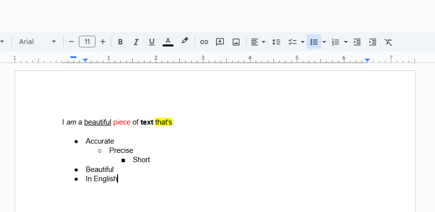 Text formatted in a variety of styles in Google Docs.