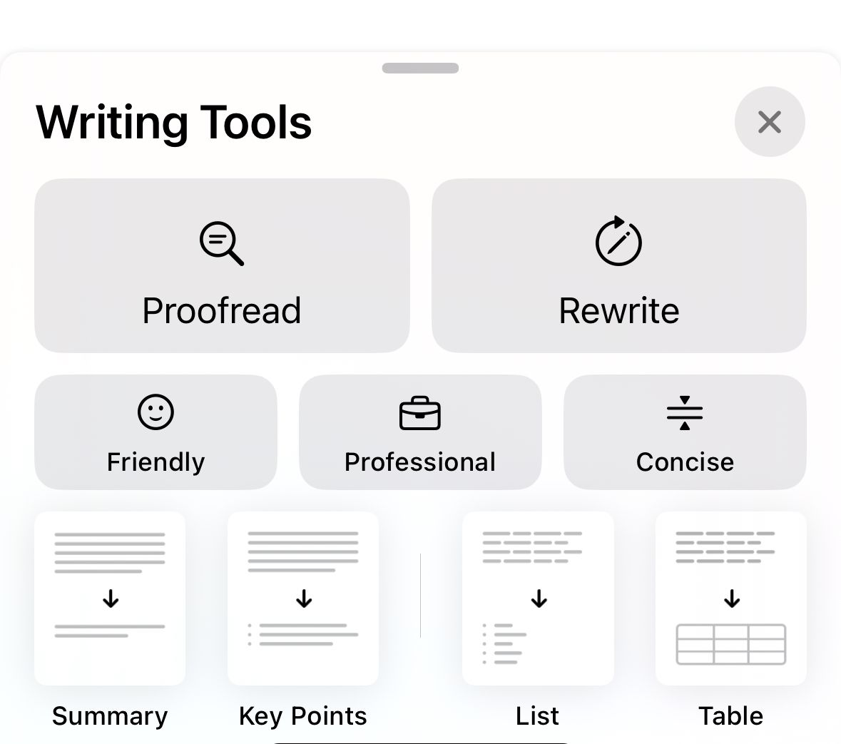 Writing Tools in the Notes app on iPhone.