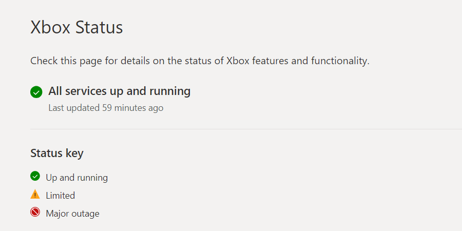 The Xbox Status page.