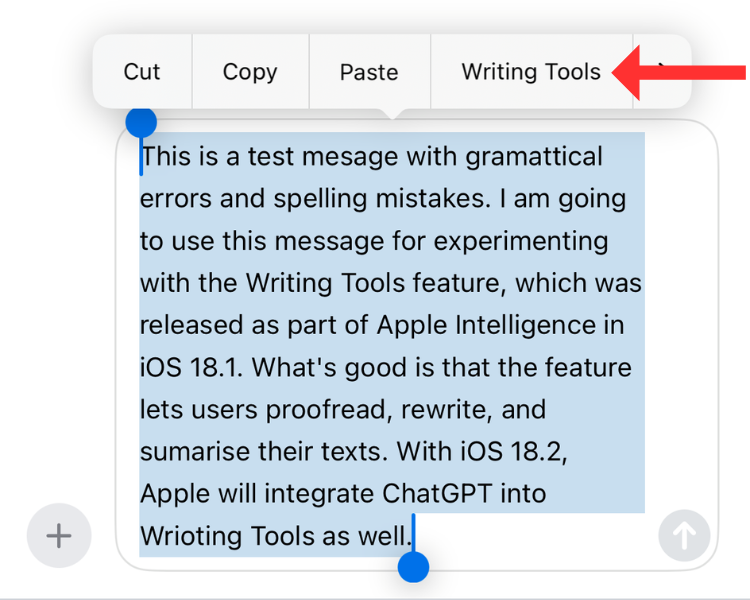 Screengrab of the Writing Tools option in the horizontal menu bar.