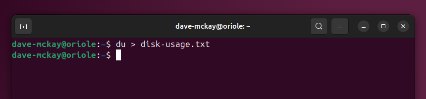 Redirecting the output from du to a text file.