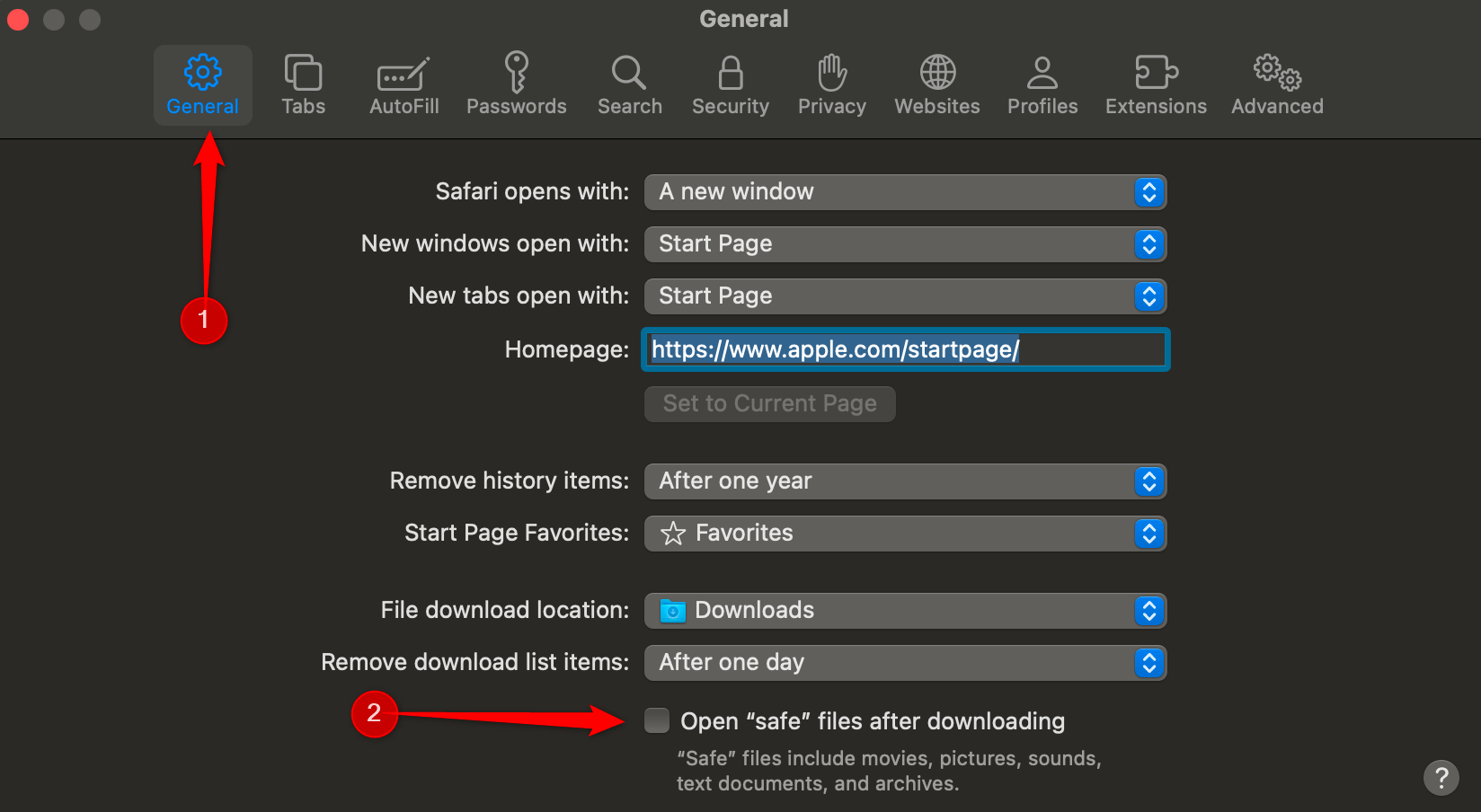 Stopping Safari from automatically opening safe files after downloading.