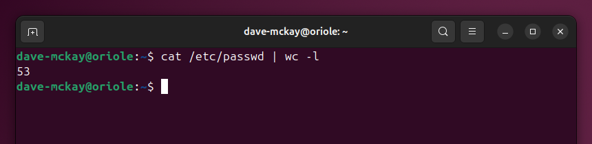 Using wc to count the lines in the /etc/passwd file.