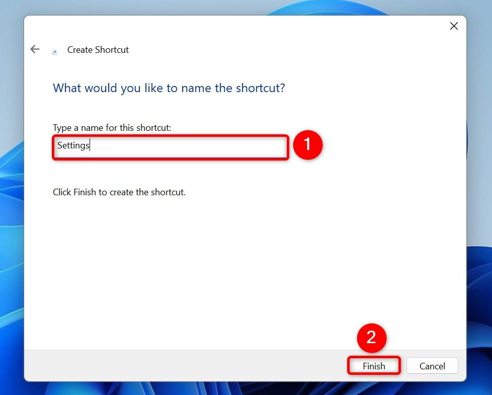 «Настройки» — имя ярлыка на рабочем столе.