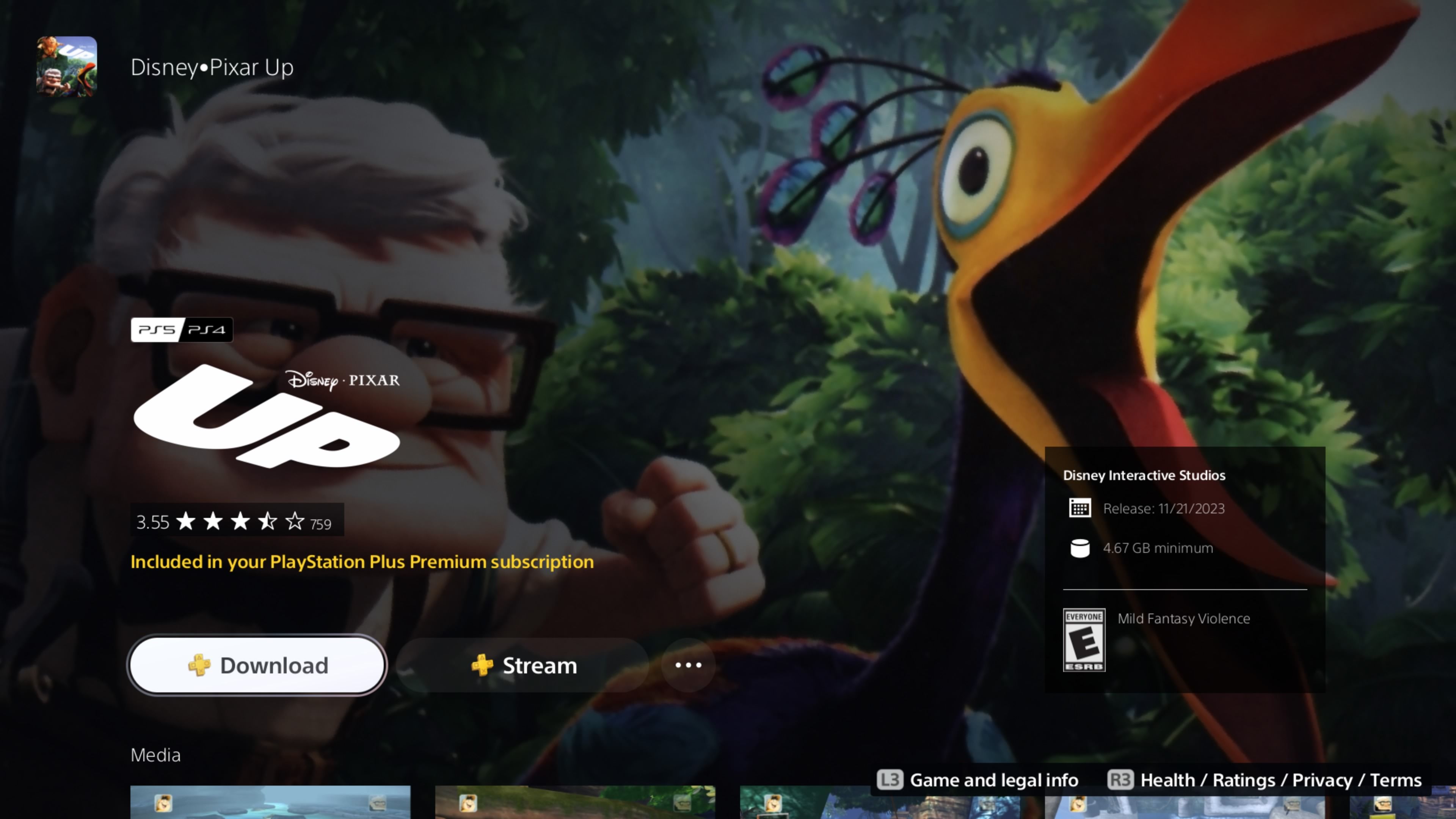 Disney and Pixar's Up video game on the PlayStation Store.