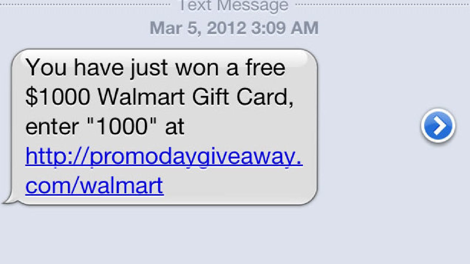 A text scam offering a free Walmart gift card.