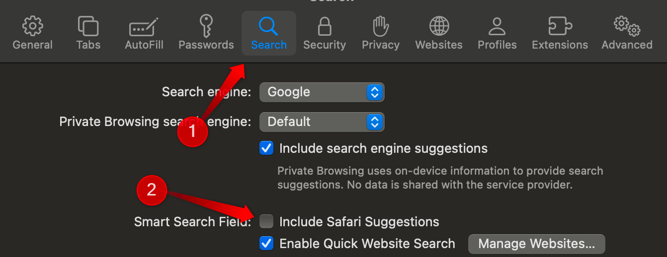 Disabling Safari suggestions in the browser settings.