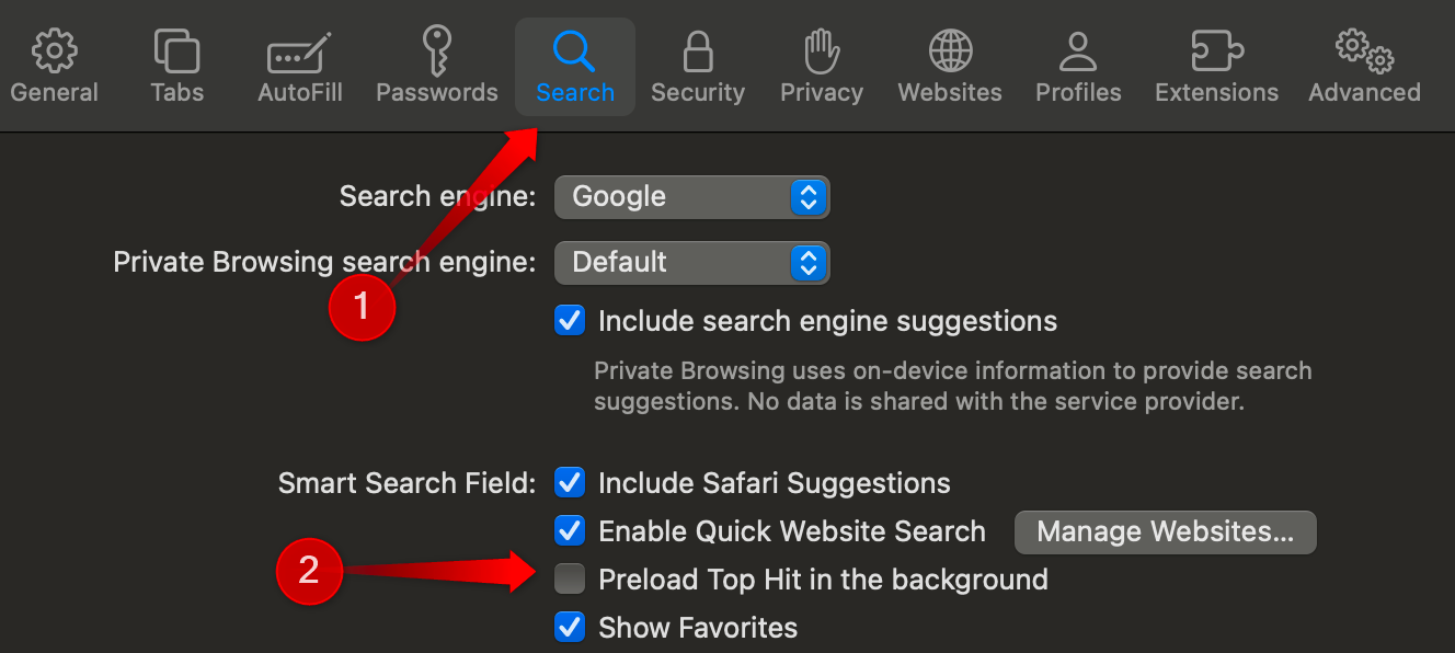 Disabling preloading of the top hit page in Safari settings.