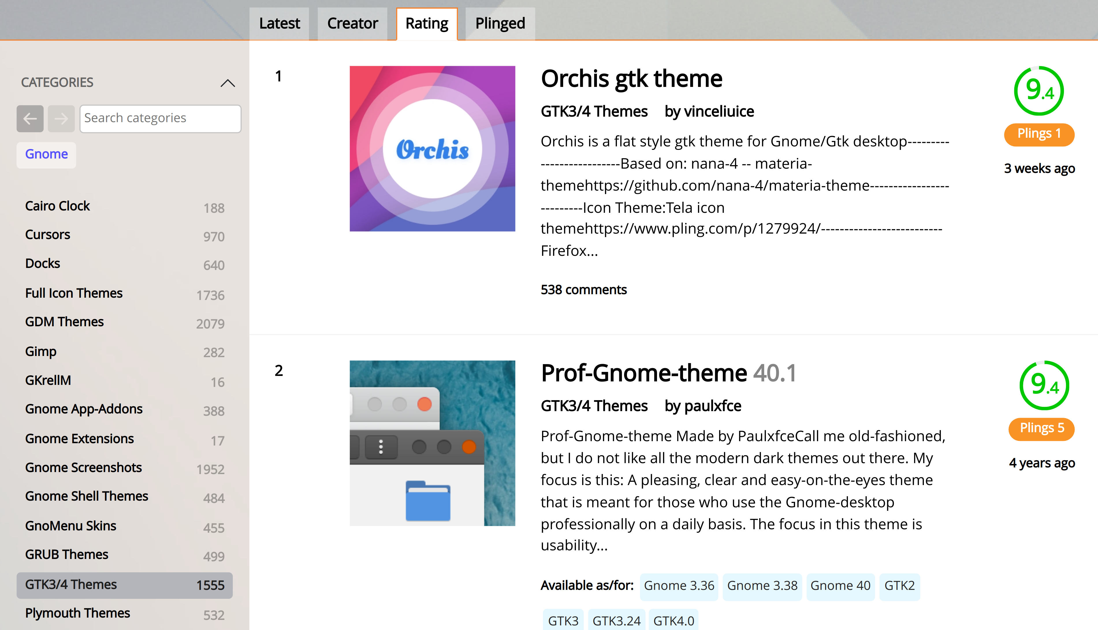 GNOME Looks overview.