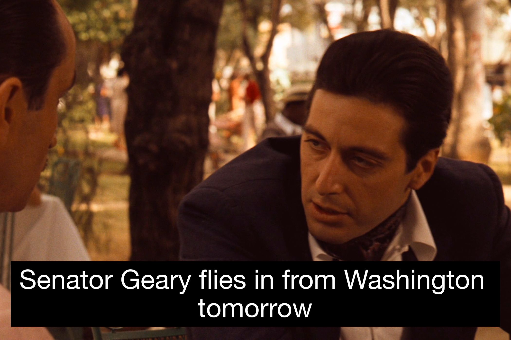 A screengrab from The Godfather II with SRT captions.