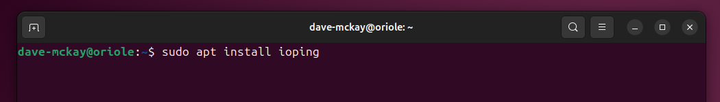 Installing the ioping package on Ubuntu.