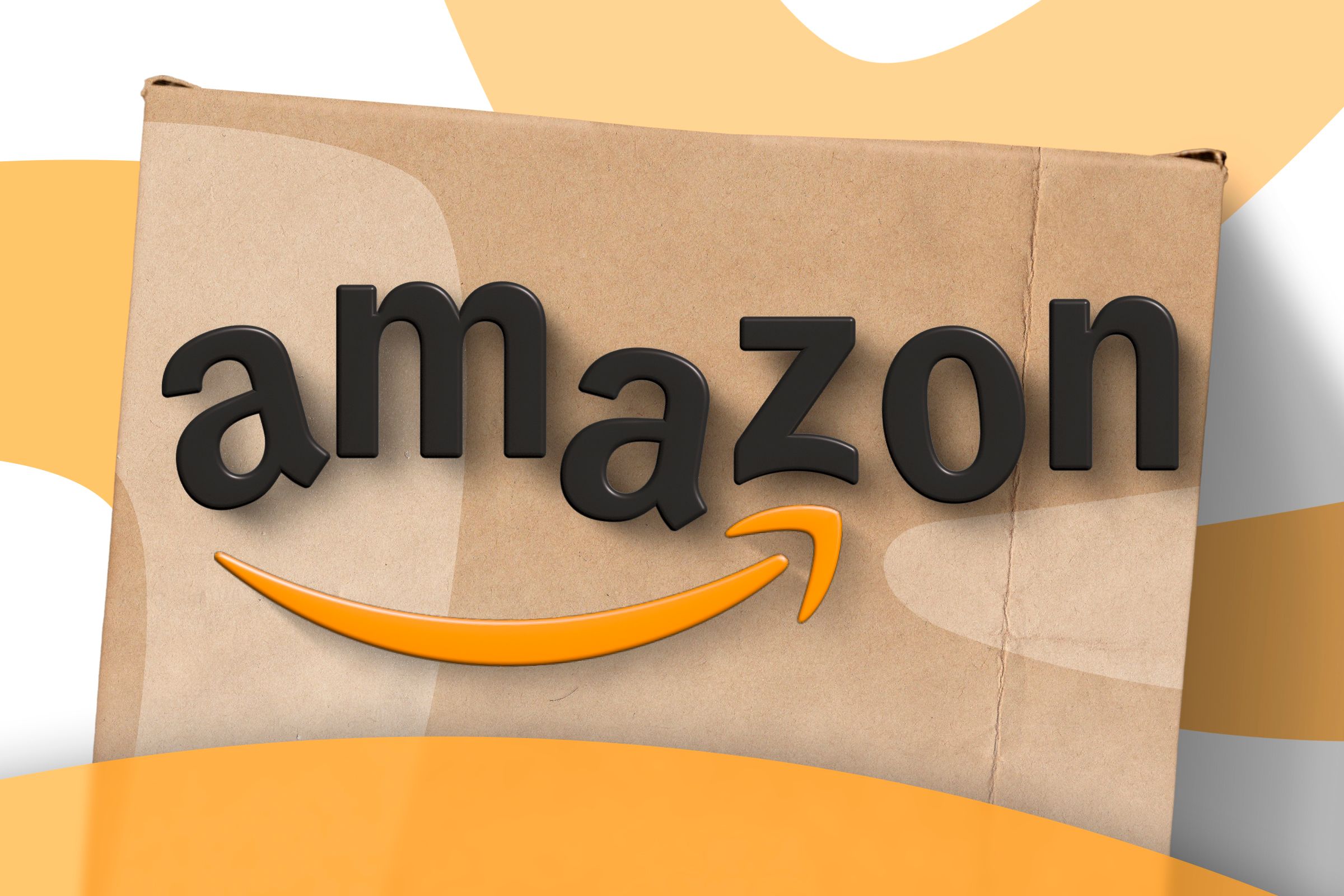 A cardboard box with the Amazon logo on top.