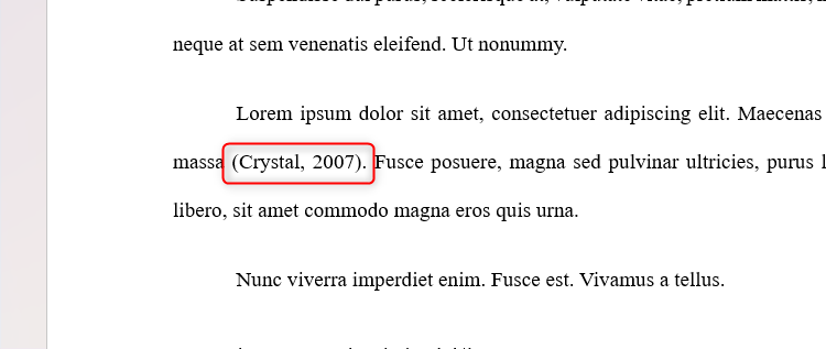 A citation within text in Microsoft Word.