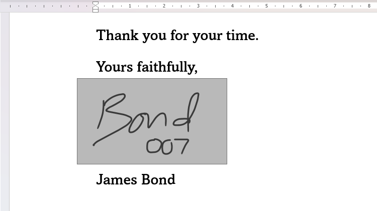 A Microsoft Word document with each stroke of a drawn signature selected through the Select Objects tool.