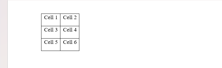 A table in Microsoft Word whose width is defined by the AutoFit To Contents option.