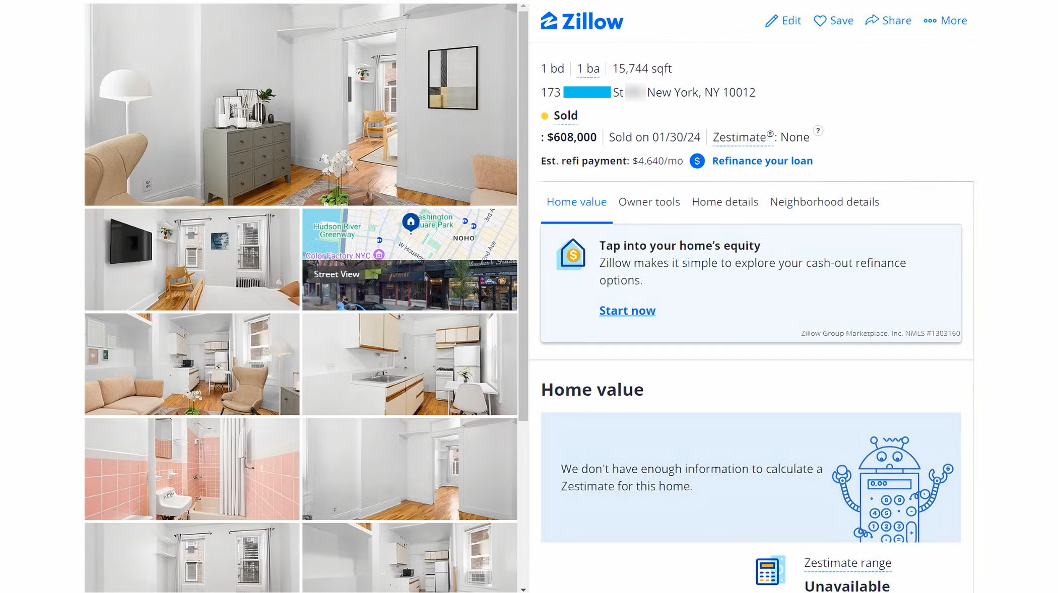 Screenshot of an apartment on Zillow showing accurate market value.