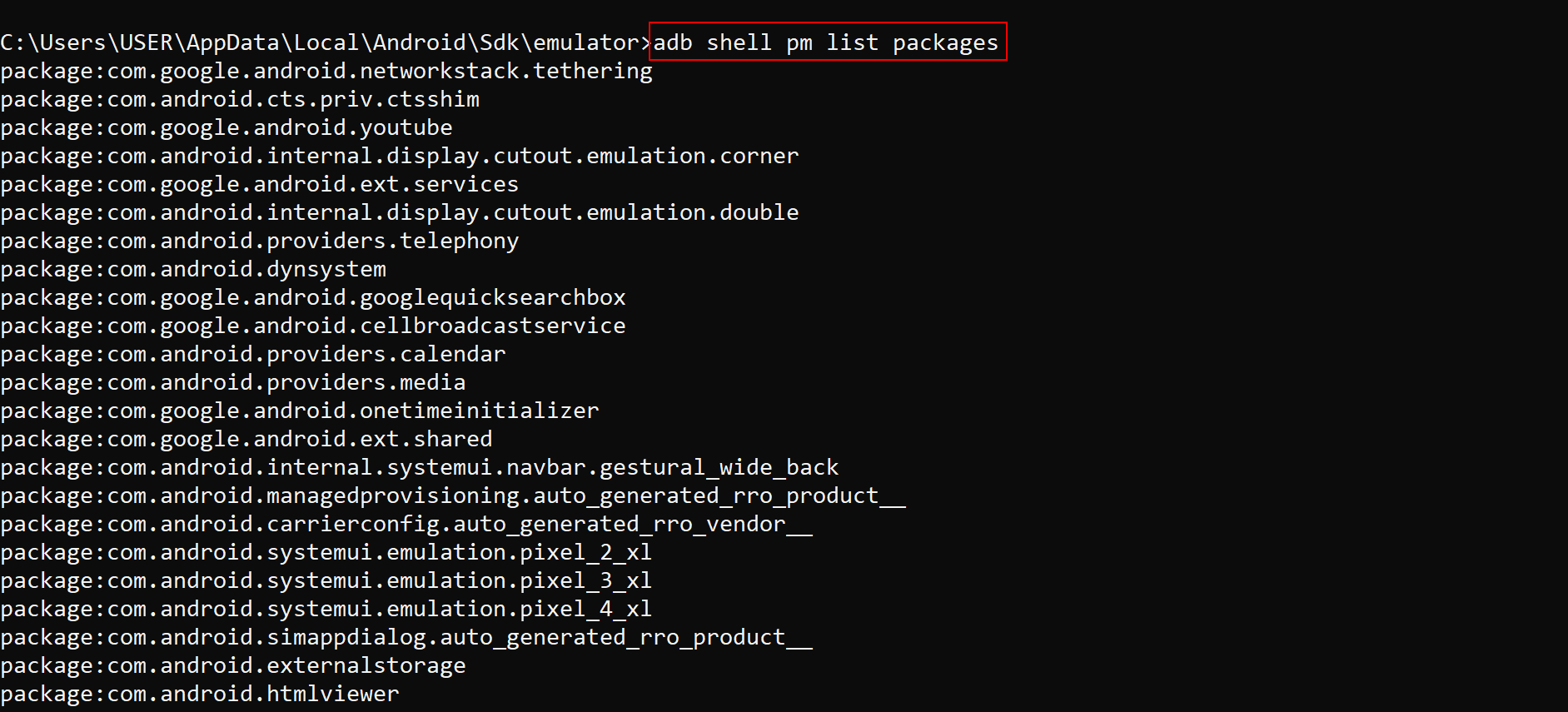 adb list packages