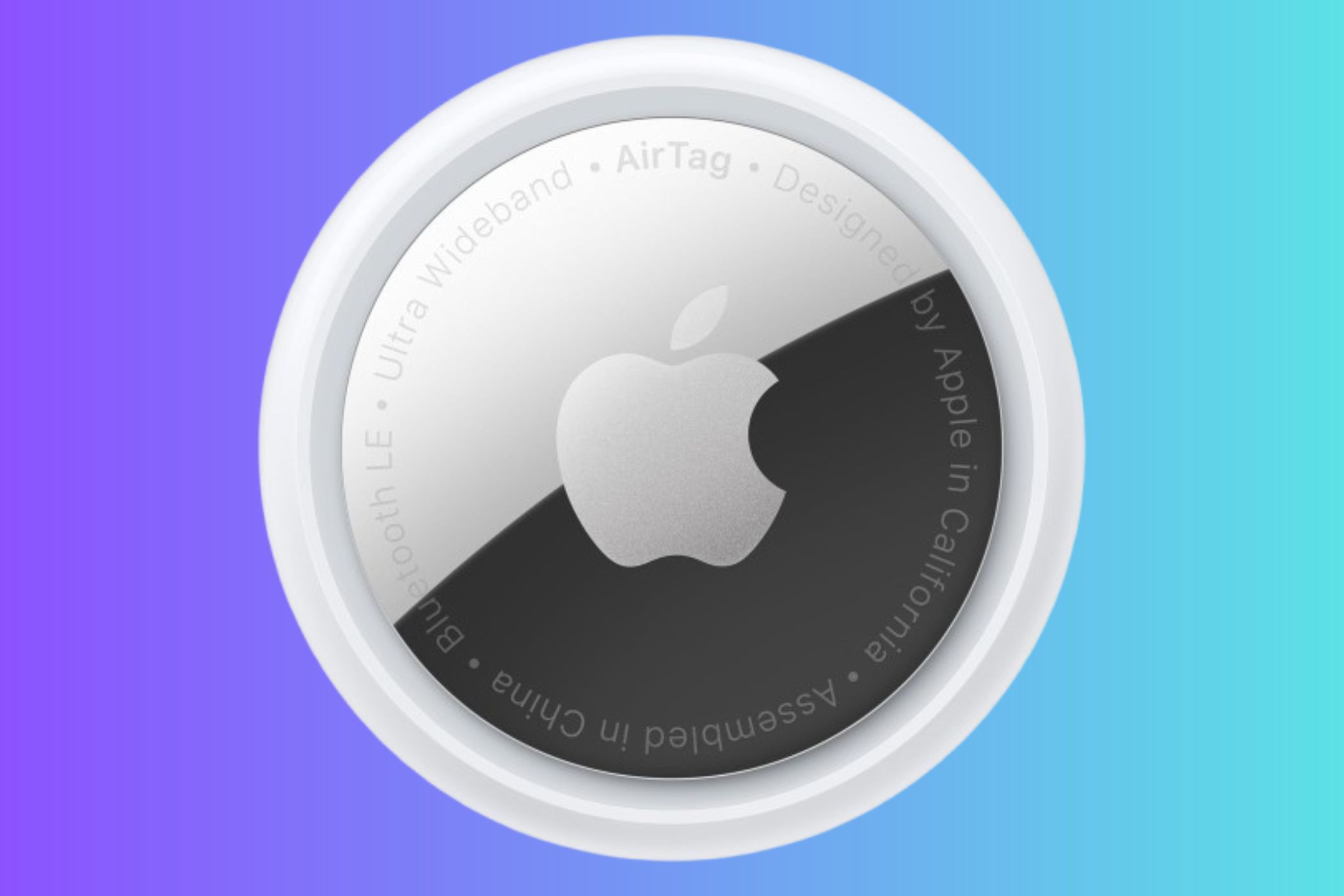 Apple AirTag on a gradient background