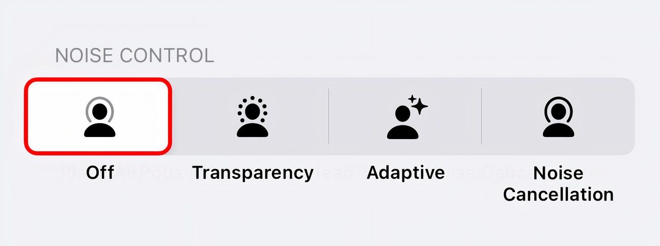 AirPods settings on iPhone with the Off option enabled in the Noise Control section.