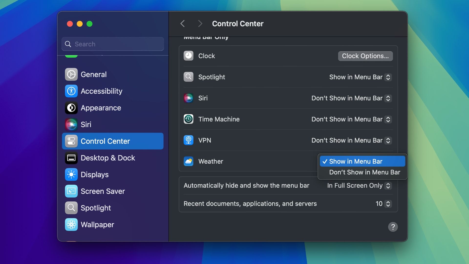 The Mac's System Settings app with the 