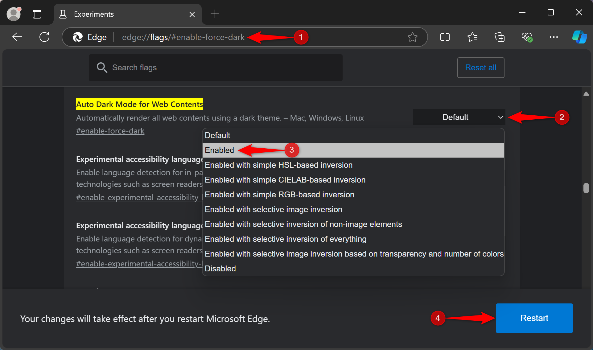 Auto Dark Mode flag in Edge.