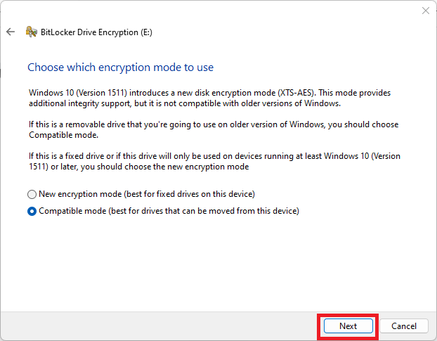 Bitlocker compatible mode.