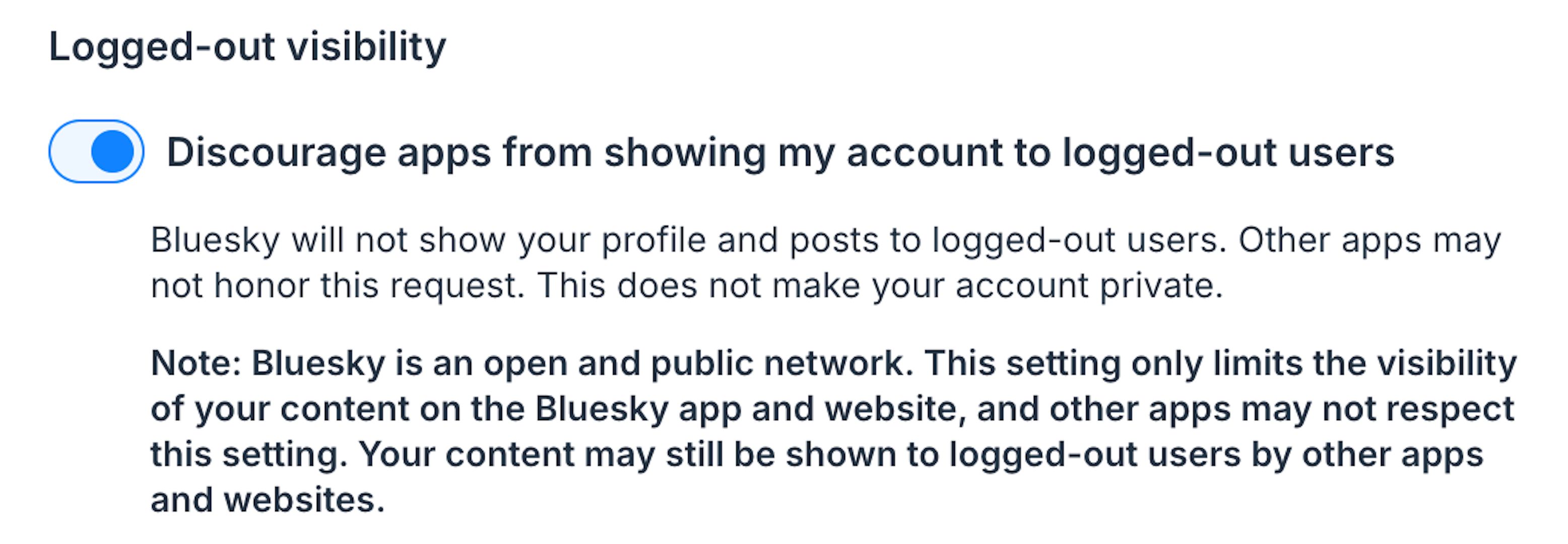 The Logged out visibility toggle and explanation on Bluesky.