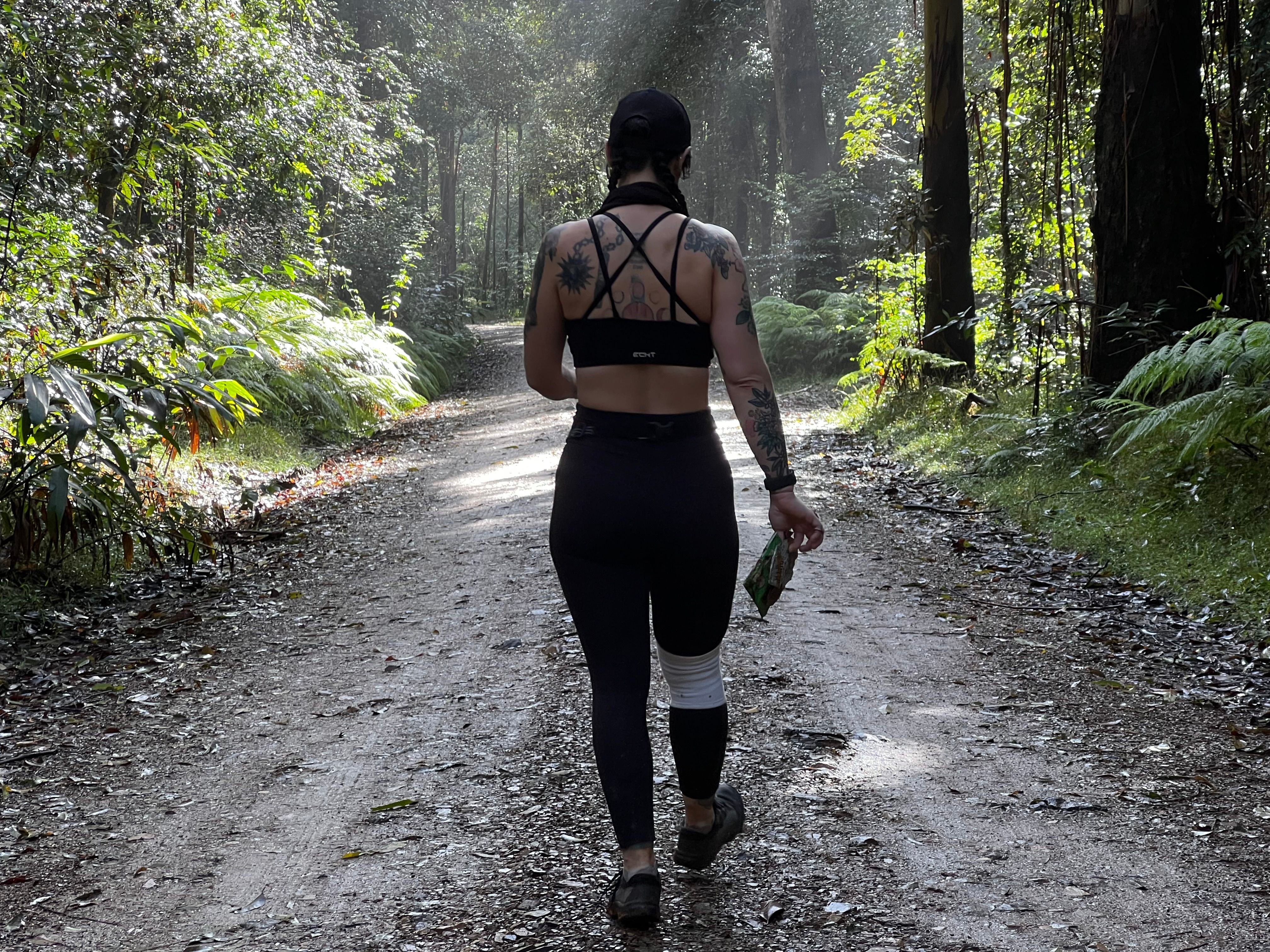 Candid shot walking through the woods.