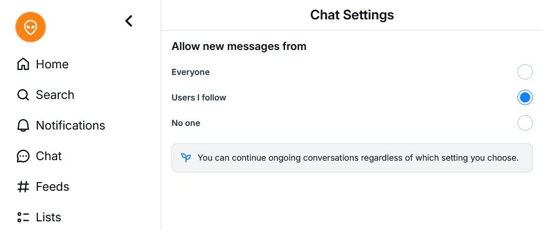 Chat Settings window in Bluesky.