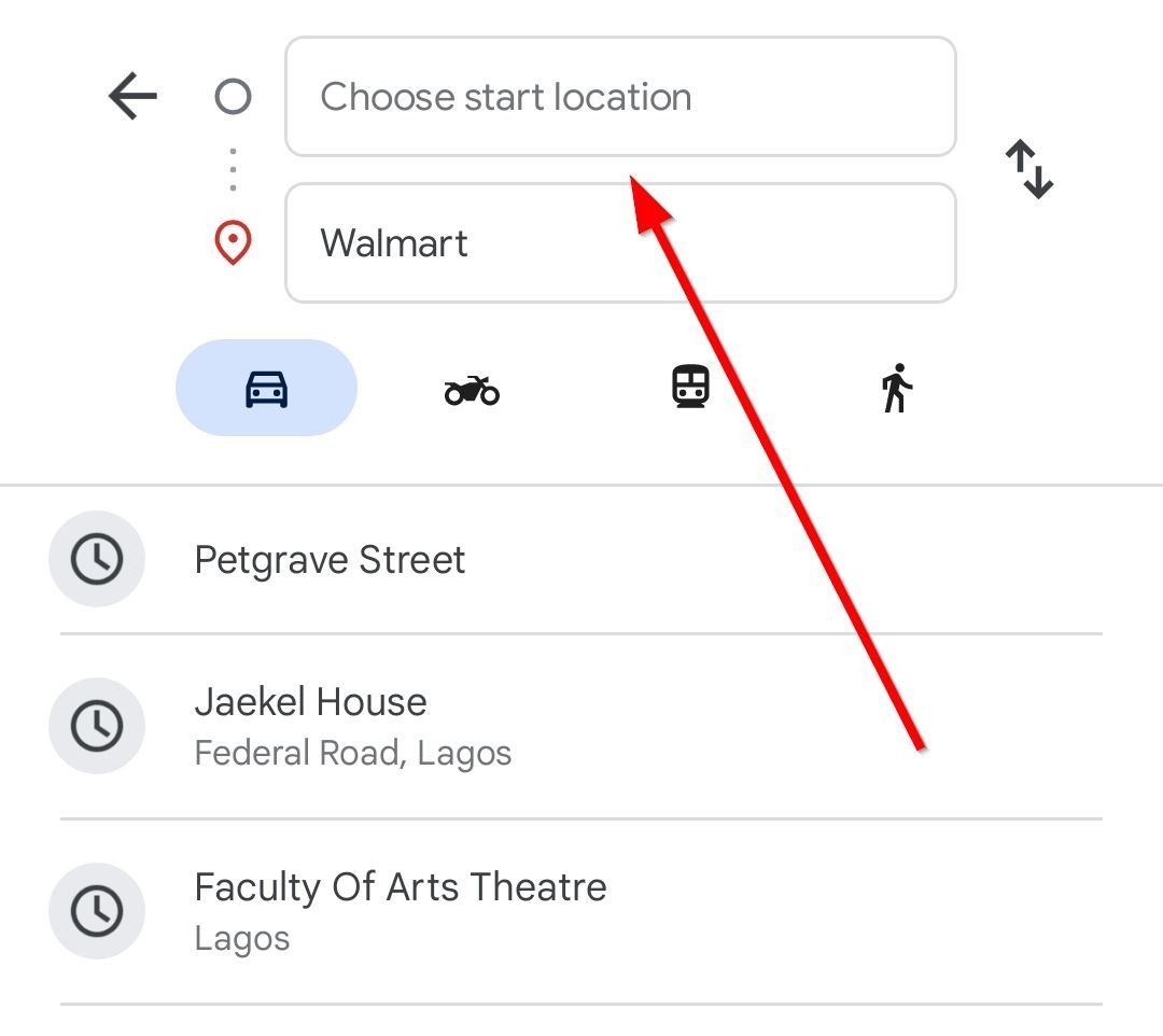 choose start location google maps