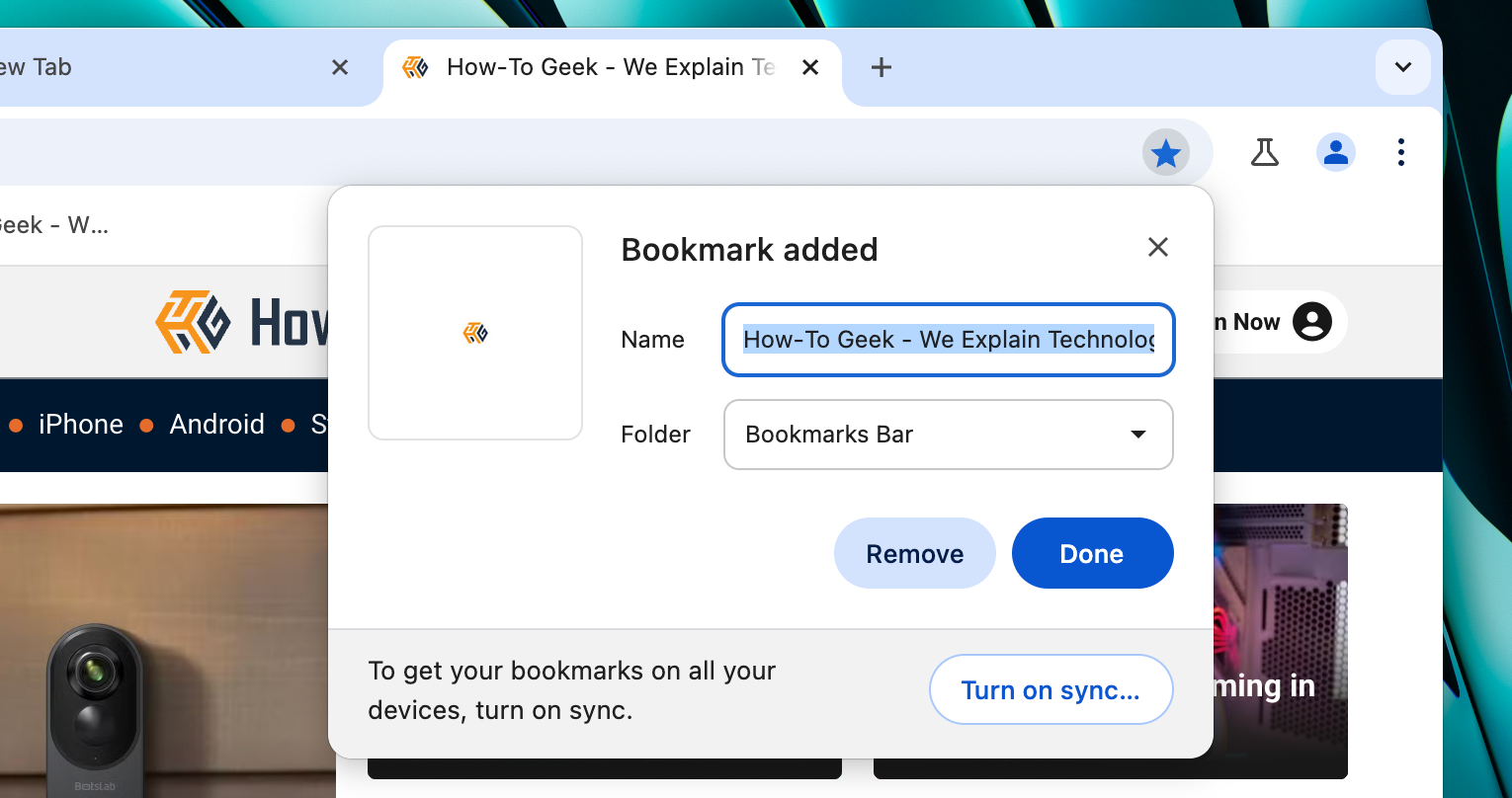 Adding a bookmark in Google Chrome.