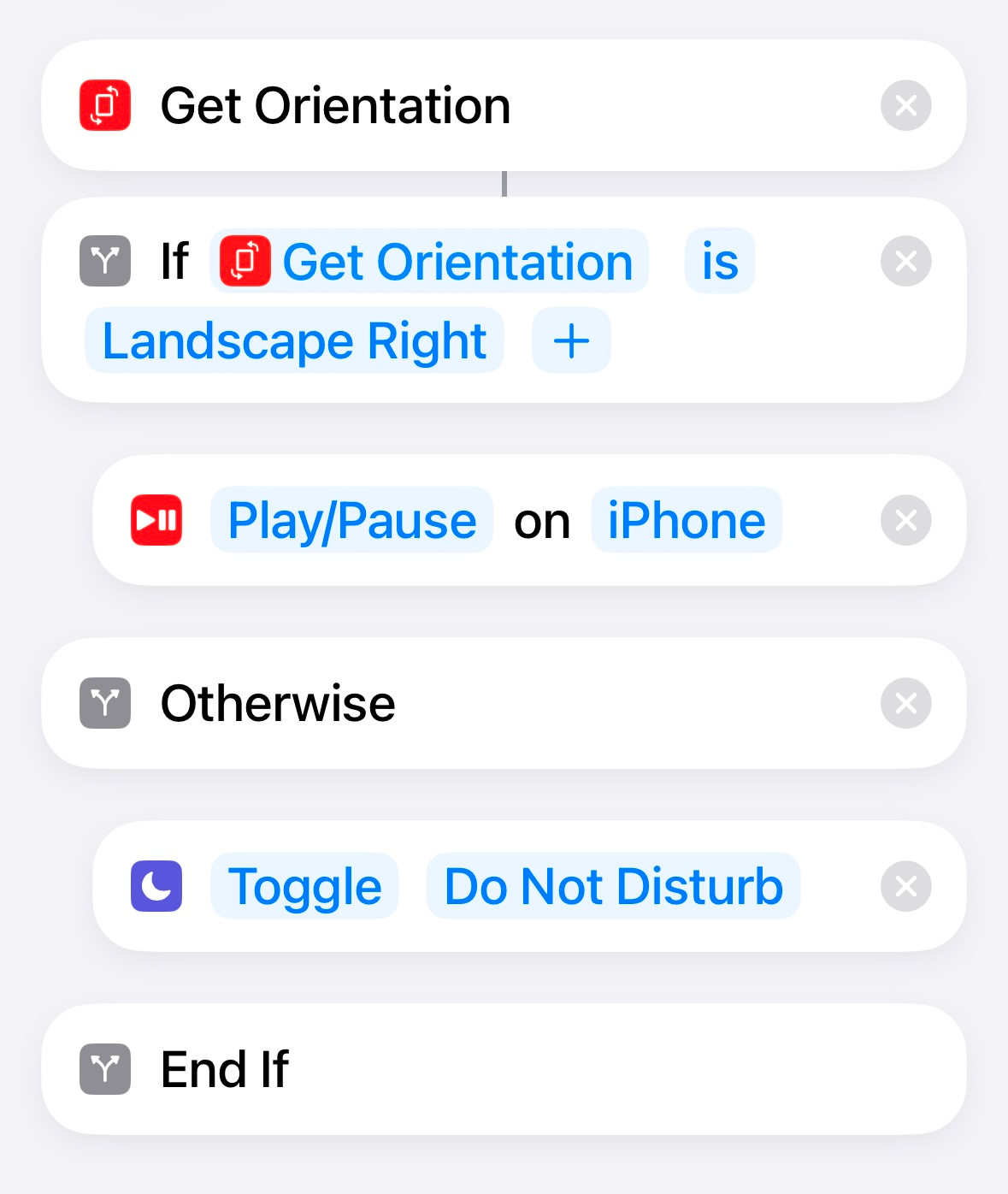 Completed orientation shortcut in the Shortcuts app on iPhone.